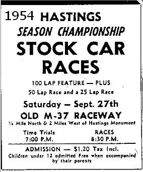 Hastings Motor Speedway - 1954 Ad From Jerry